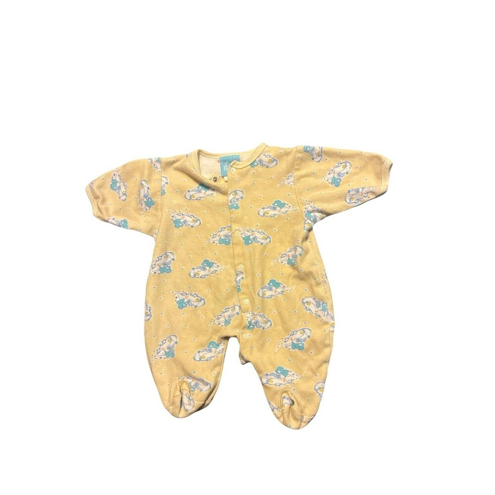 Vintage Care Bears Yellow Footed Pajamas Baby Sleeper 0-3 Months One Piece